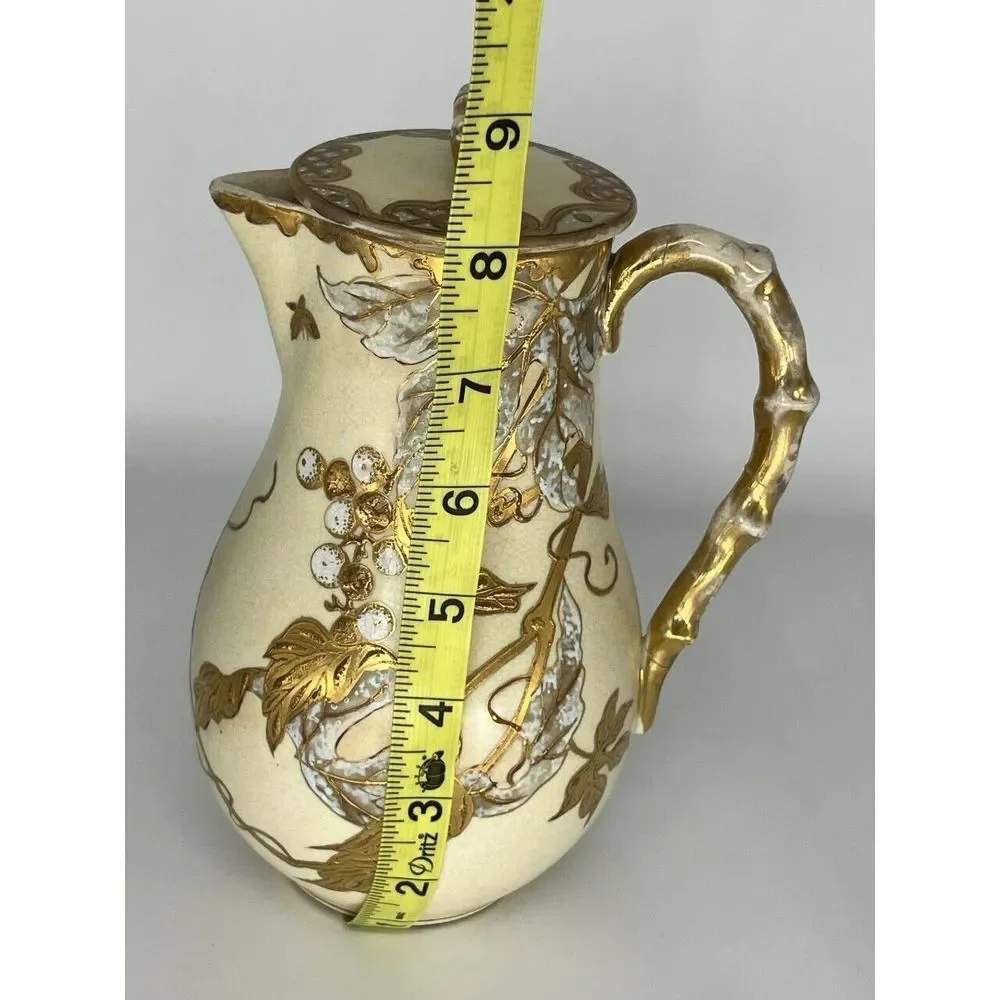 Antique English‎ Staffordshire Ivory and Gold Gilded Pottery Teapot